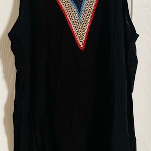 Cupshe Black Coverup with Red and Blue V-Accent